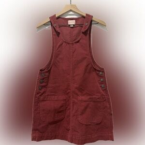 American Eagle Burgundy Corduroy Pinafore Overall Dress Button Side XS